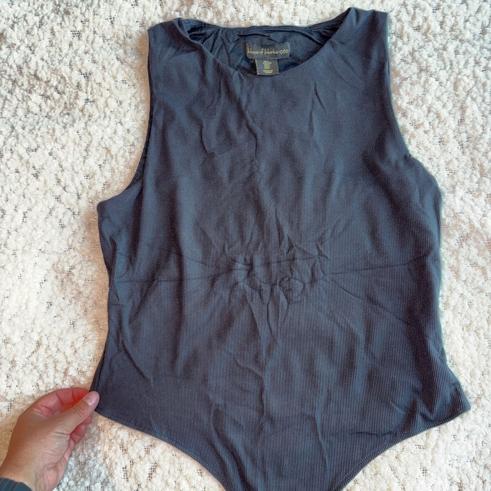 House of Harlow 1960 Black Ribbed Sleeveless Bodysuit